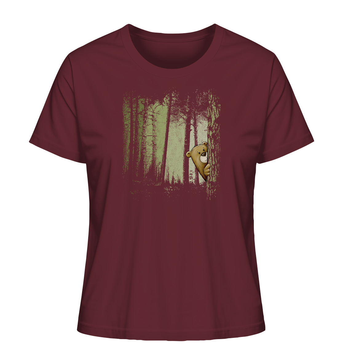 Comic Bär versteckt im Zwielicht Wald - Ladies Organic Shirt