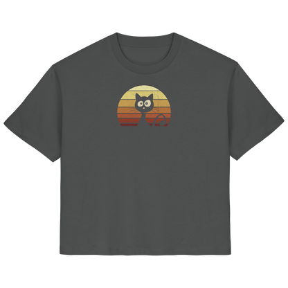 Katze vor Retro Sonnenuntergang - Ladies Organic Shirt