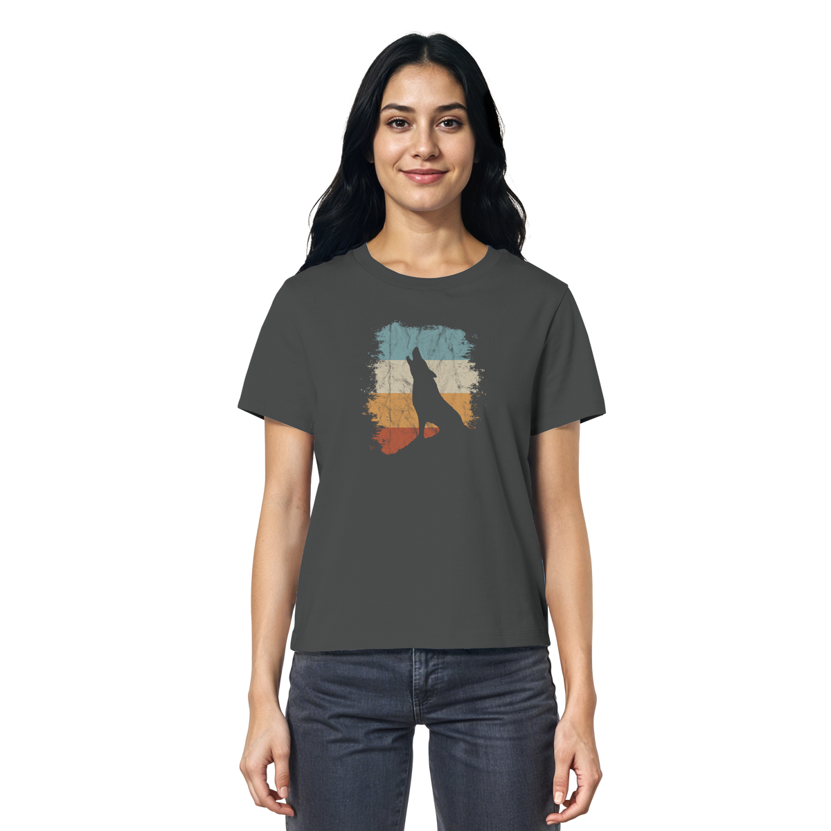 Retro Style lässig heulender Wolf  - Ladies Organic Shirt