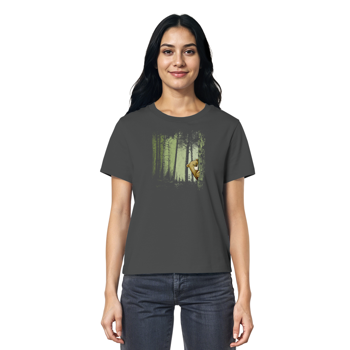 Comic Bär versteckt im Zwielicht Wald - Ladies Organic Shirt