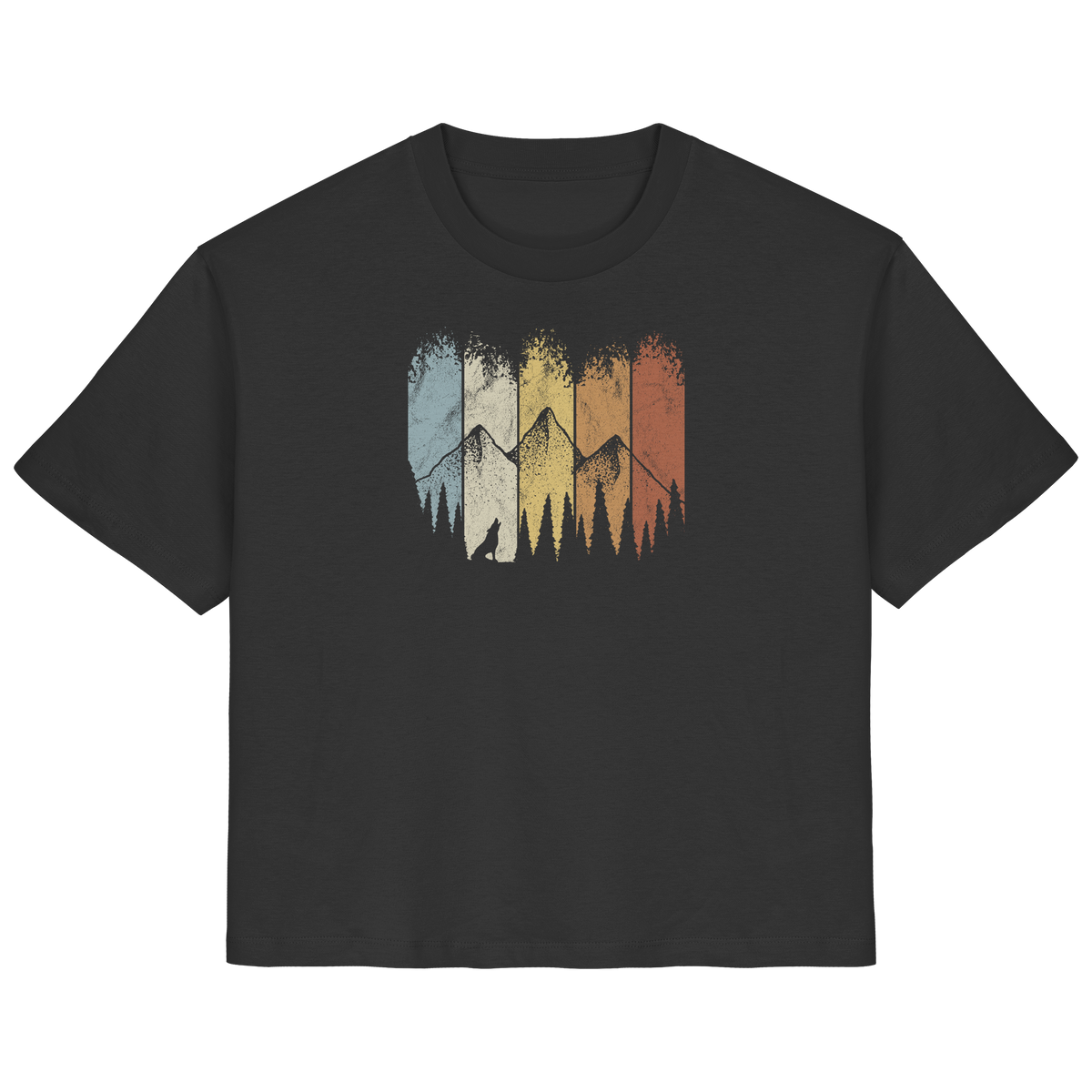 Retro Wald, Berge und Wolf  - Ladies Organic Shirt