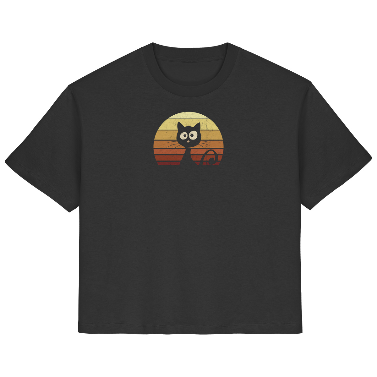 Katze vor Retro Sonnenuntergang - Ladies Organic Shirt
