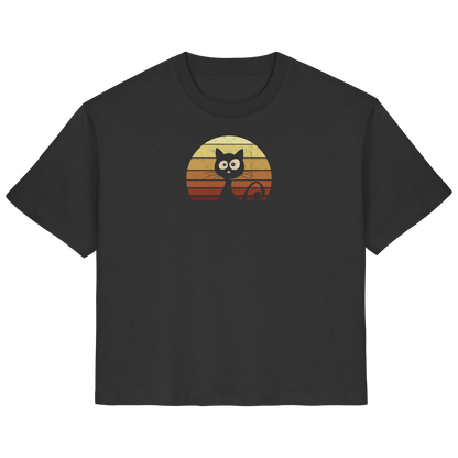 Katze vor Retro Sonnenuntergang - Ladies Organic Shirt