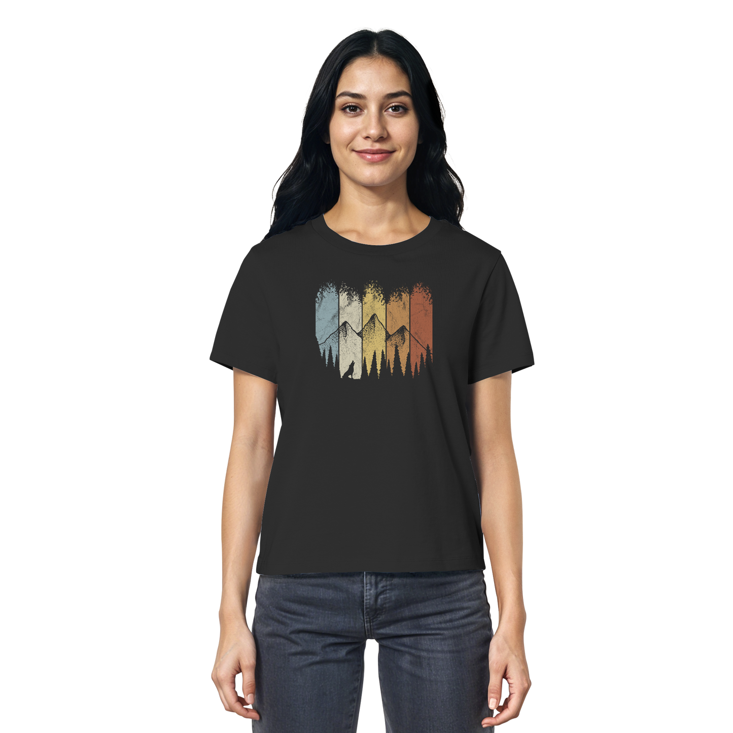 Retro Wald, Berge und Wolf  - Ladies Organic Shirt