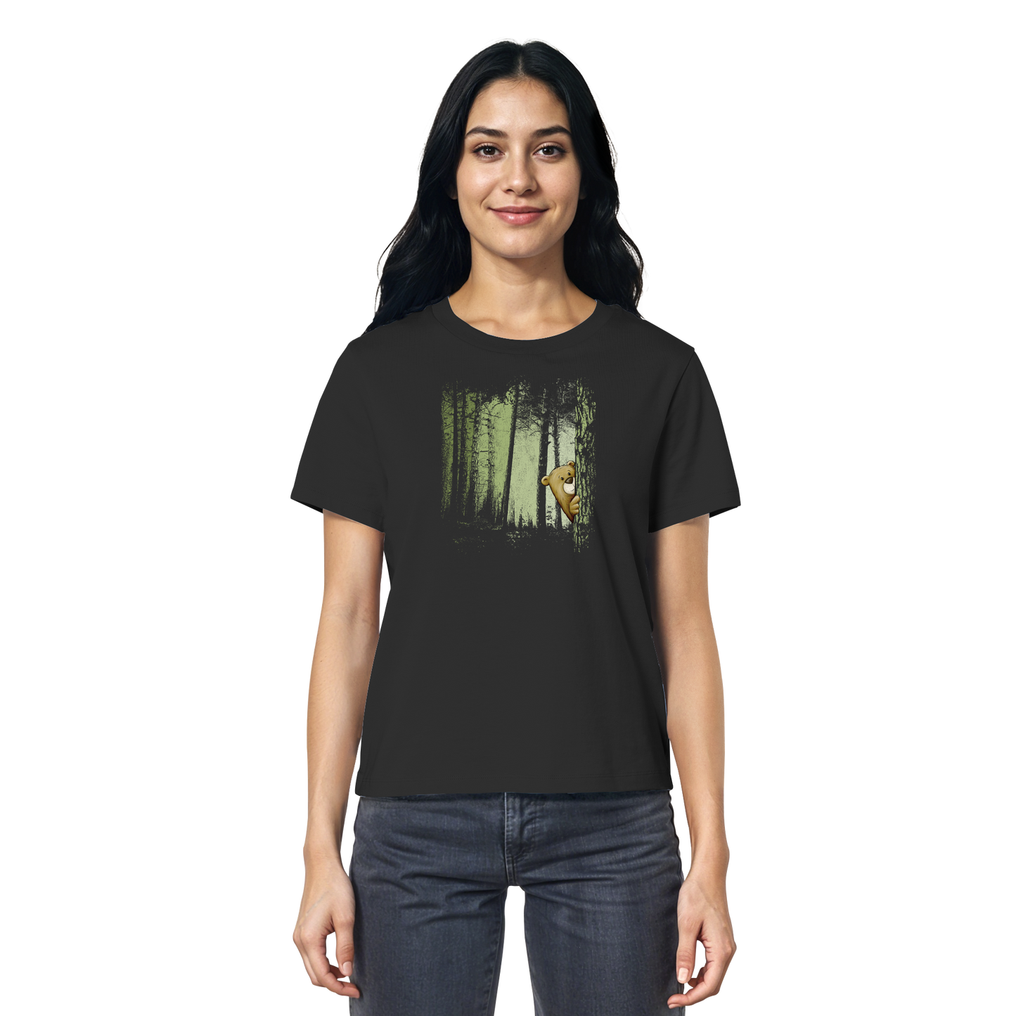 Comic Bär versteckt im Zwielicht Wald - Ladies Organic Shirt