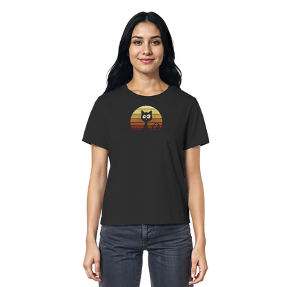 Katze vor Retro Sonnenuntergang - Ladies Organic Shirt