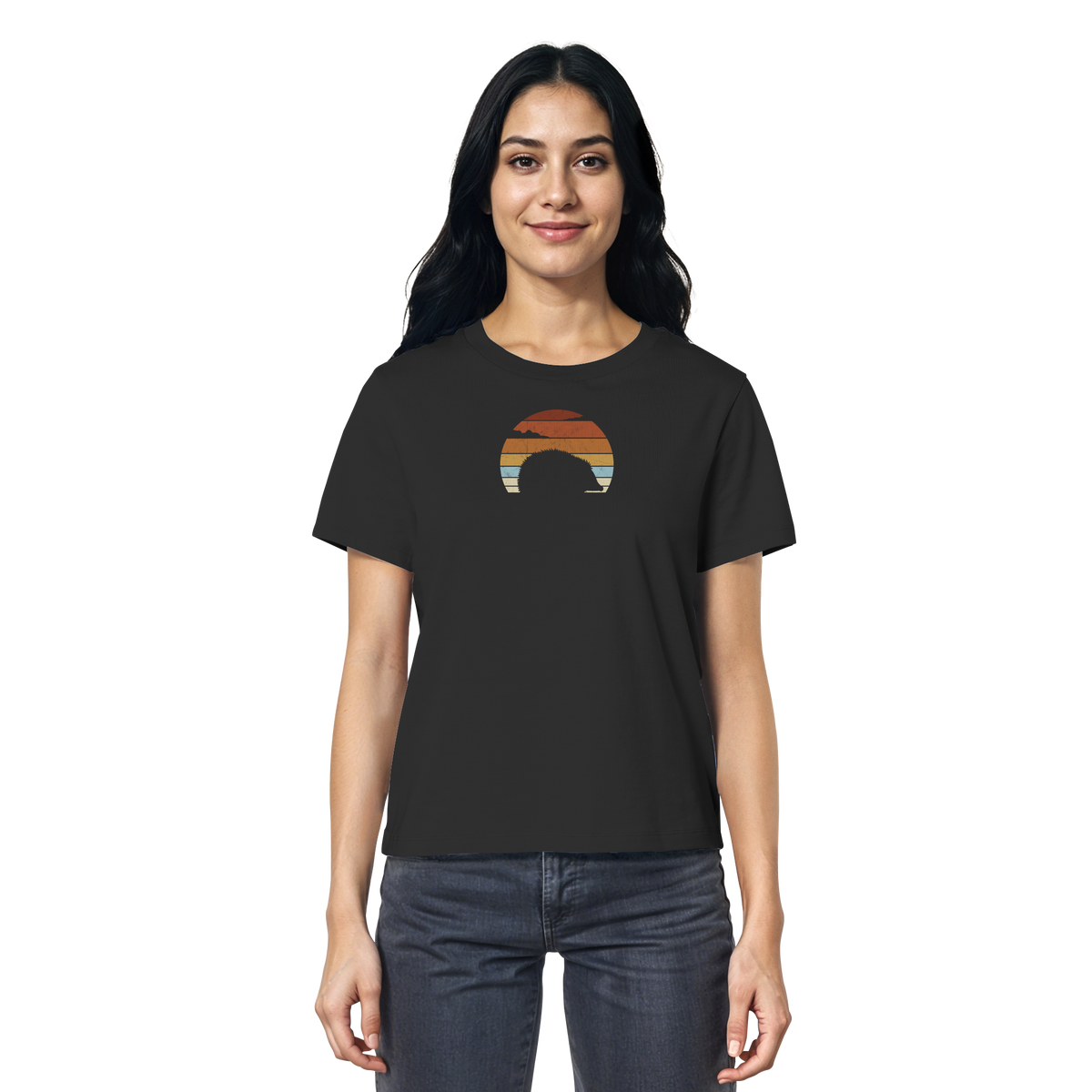 Retro Igel Silhouette im Sonnenuntergang - Ladies Organic Shirt