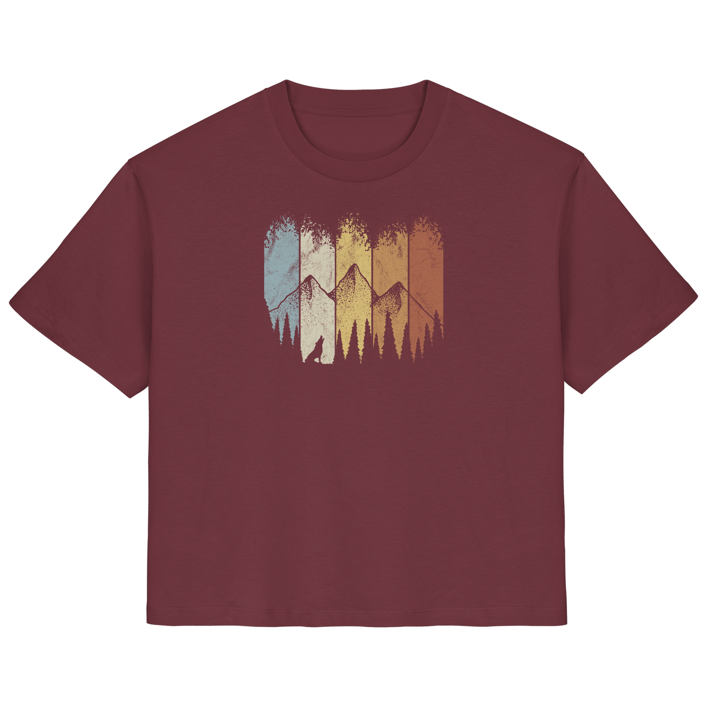Retro Wald, Berge und Wolf  - Ladies Organic Shirt