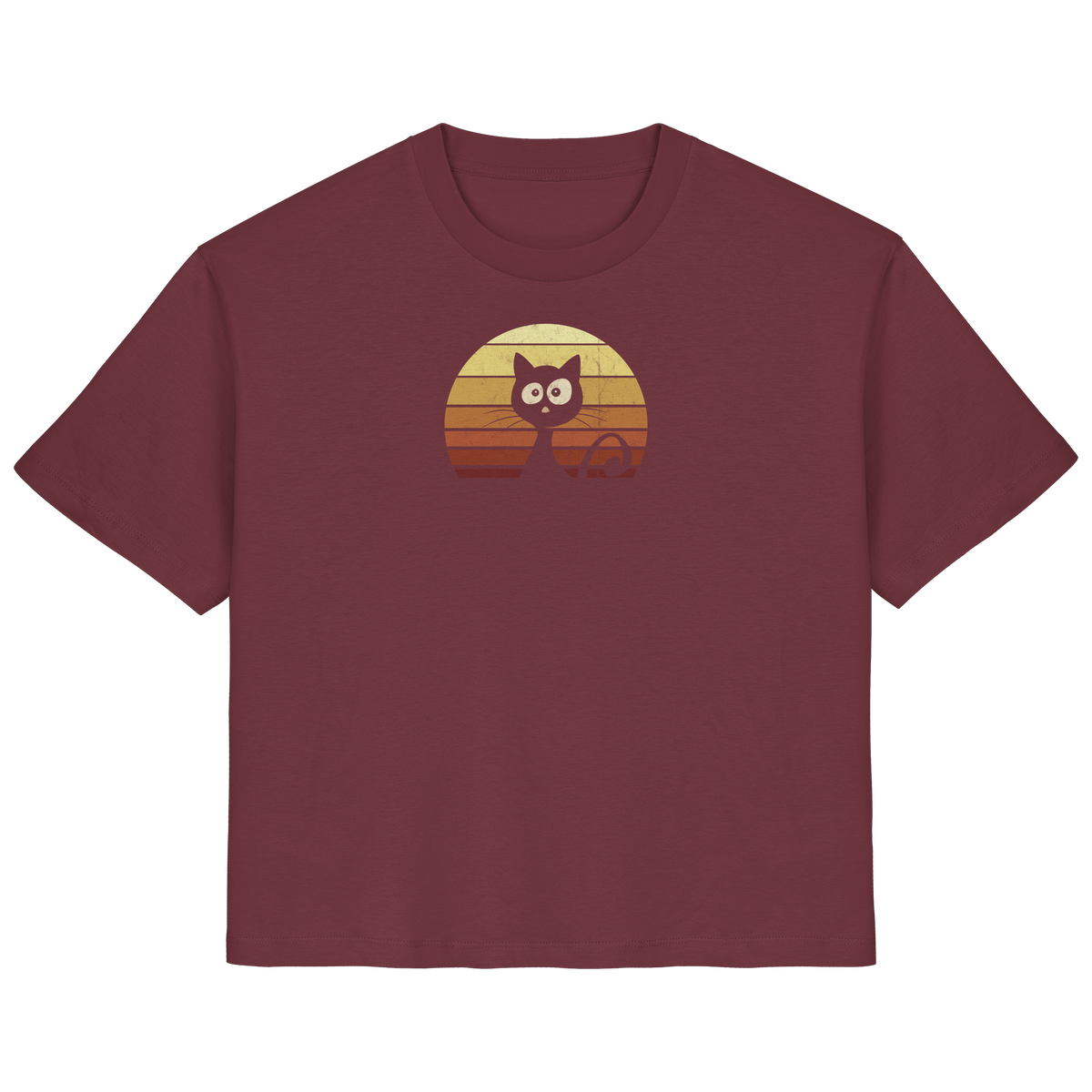 Katze vor Retro Sonnenuntergang - Ladies Organic Shirt