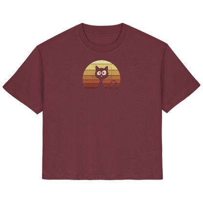 Katze vor Retro Sonnenuntergang - Ladies Organic Shirt