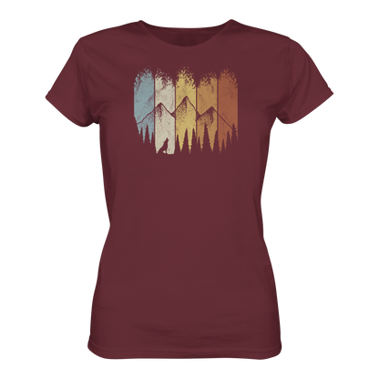 Retro Wald, Berge und Wolf  - Ladies Organic Shirt