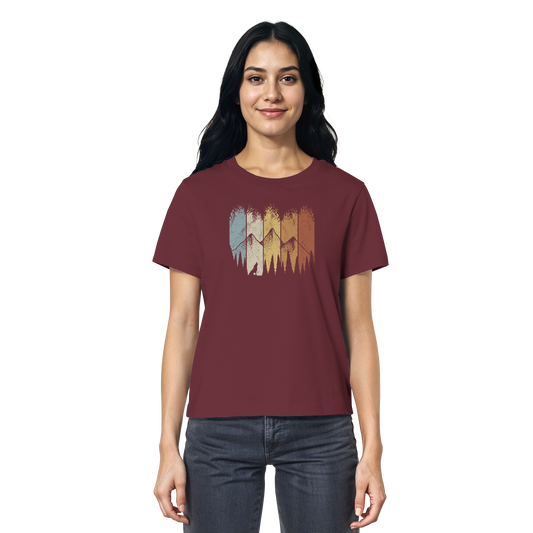 Retro Wald, Berge und Wolf  - Ladies Organic Shirt