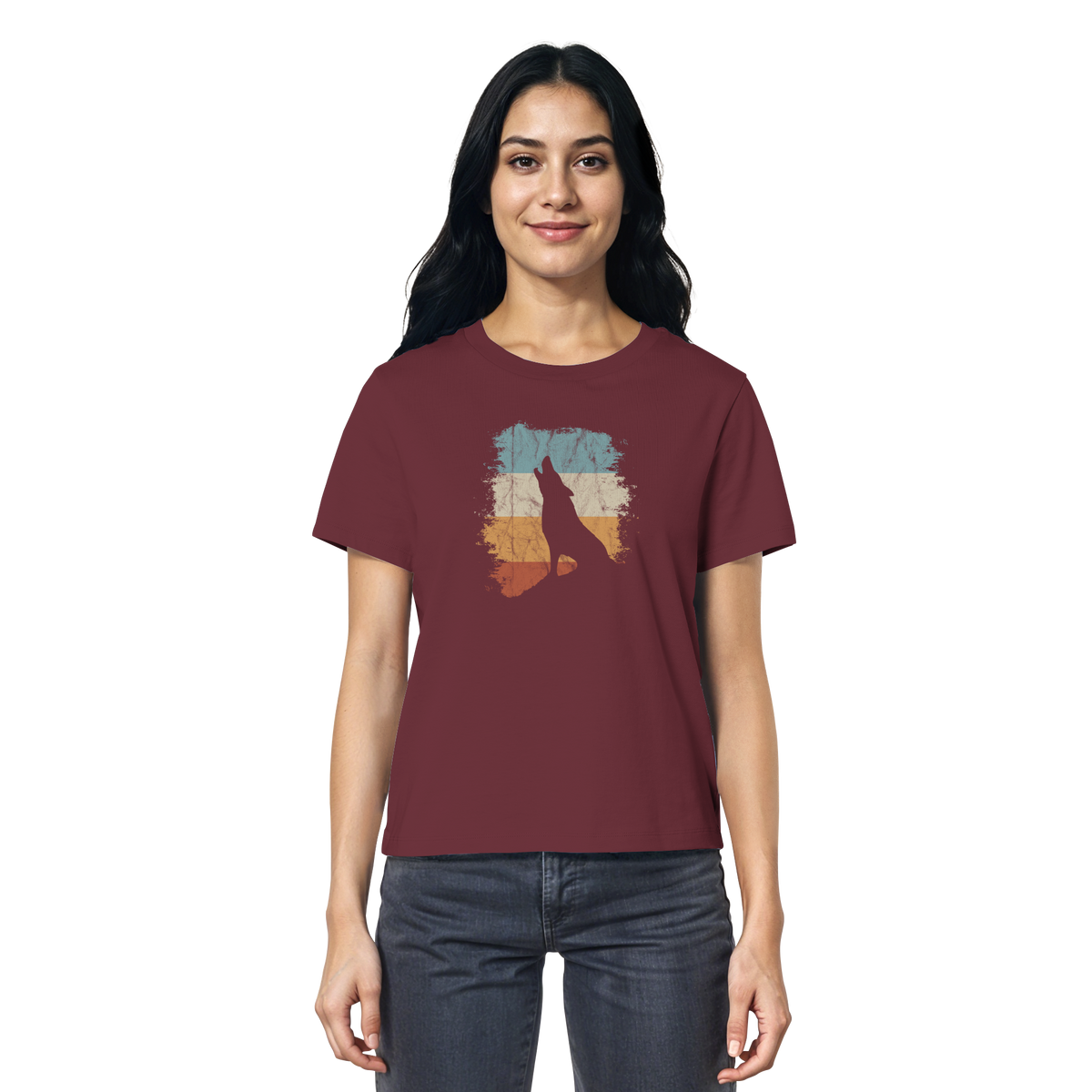 Retro Style lässig heulender Wolf  - Ladies Organic Shirt