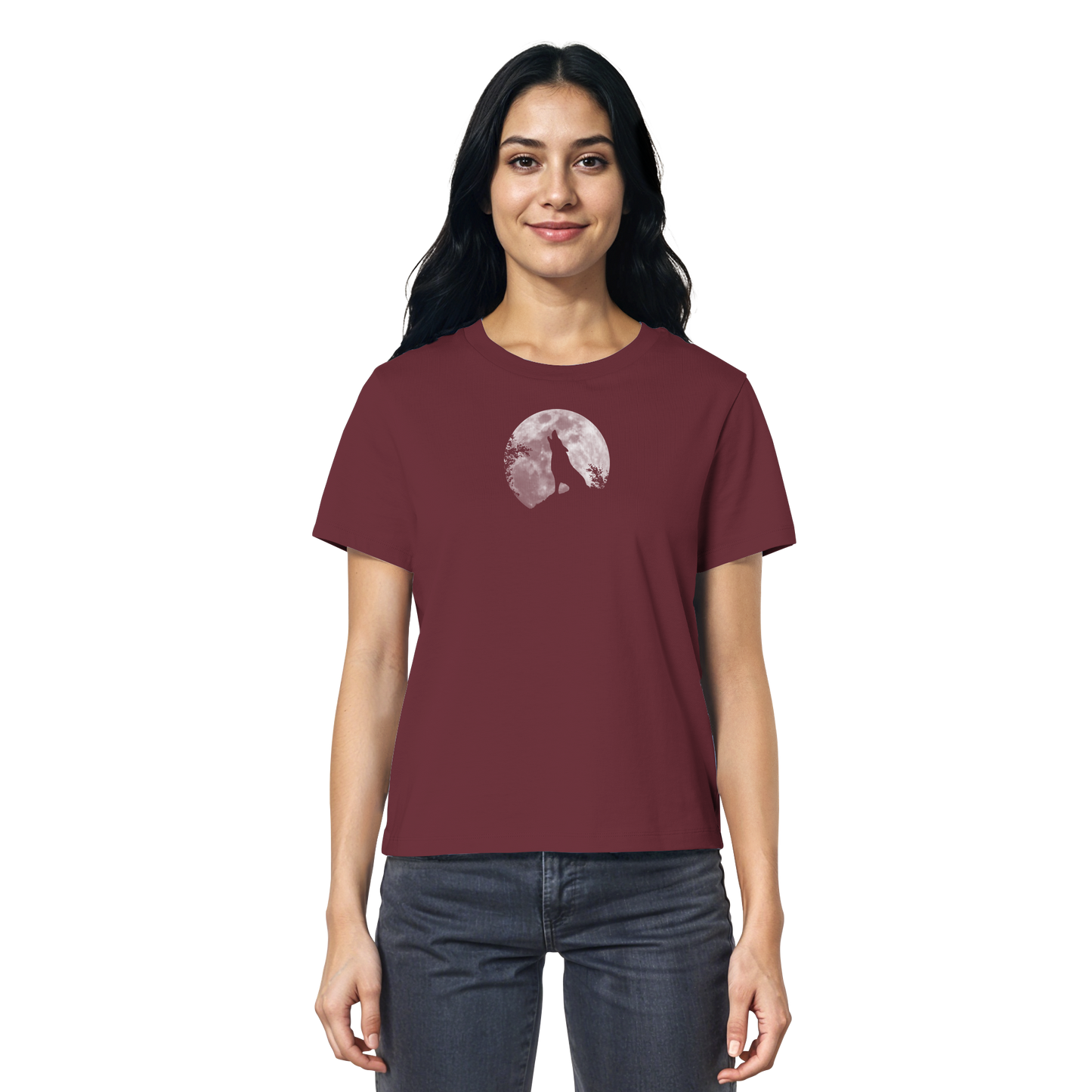 Heulender Wolf Silhouette vor Vollmond - Ladies Organic Shirt