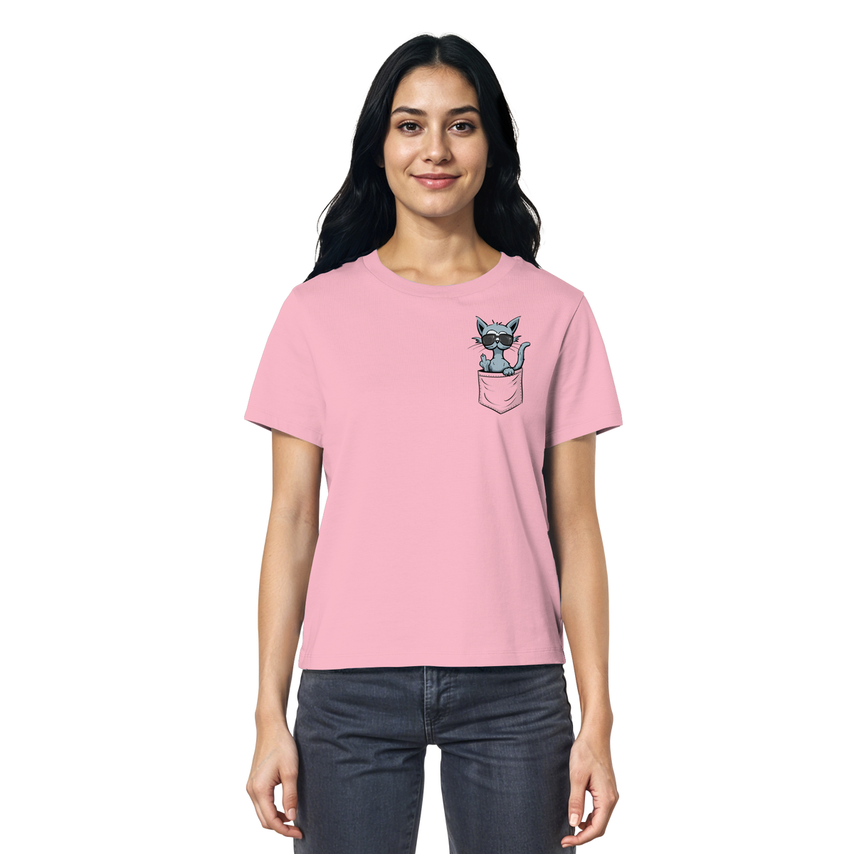 "Fuck Off" Mittelfinger Katze in der Tasche - Ladies Organic Shirt