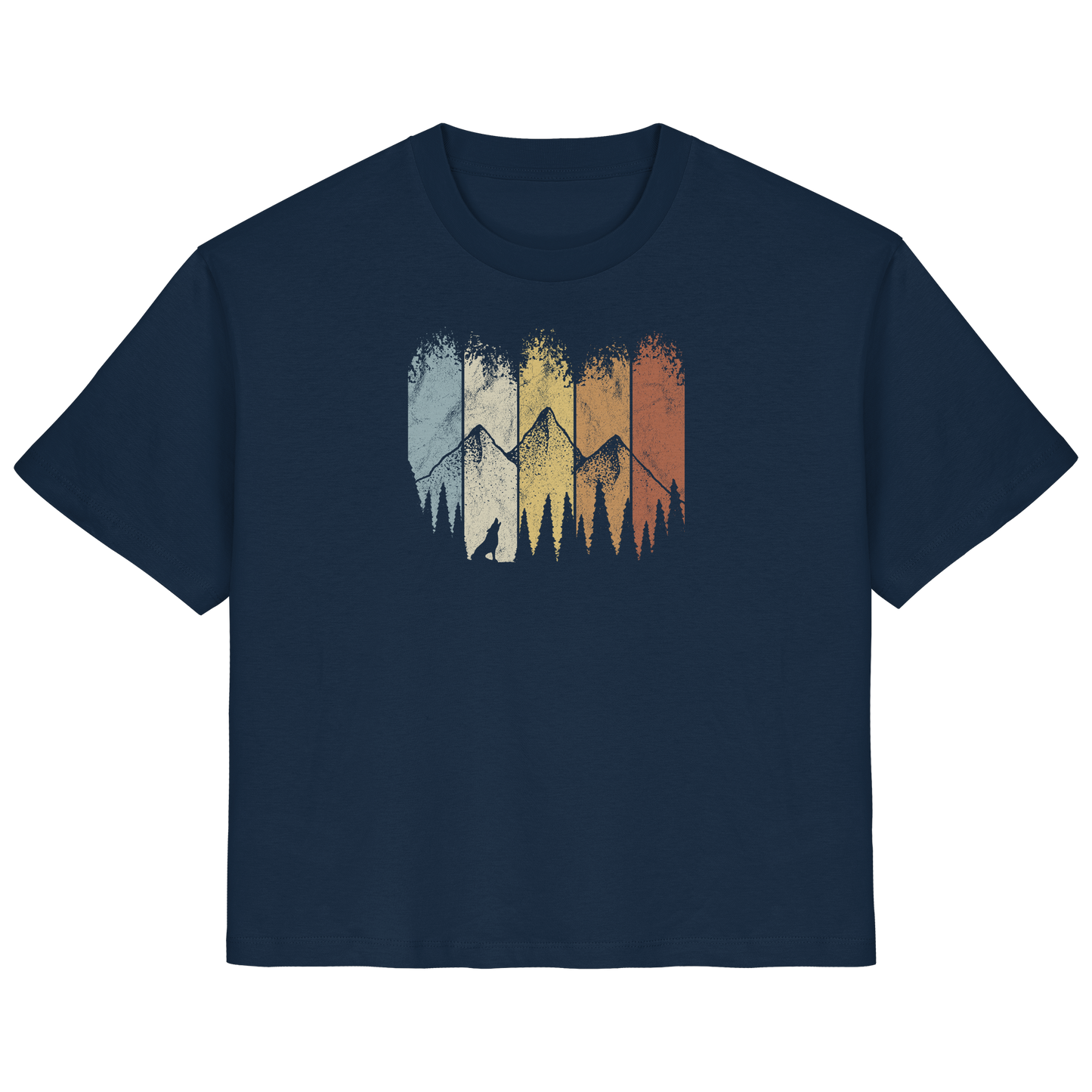 Retro Wald, Berge und Wolf  - Ladies Organic Shirt