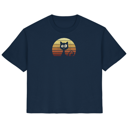 Katze vor Retro Sonnenuntergang - Ladies Organic Shirt
