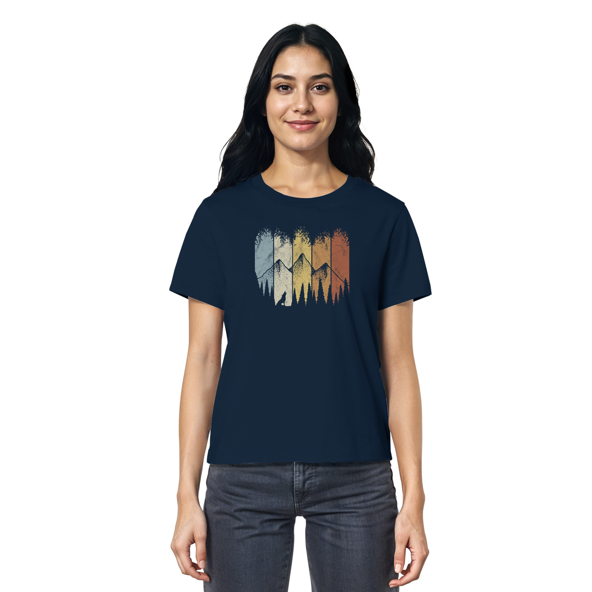 Retro Wald, Berge und Wolf  - Ladies Organic Shirt