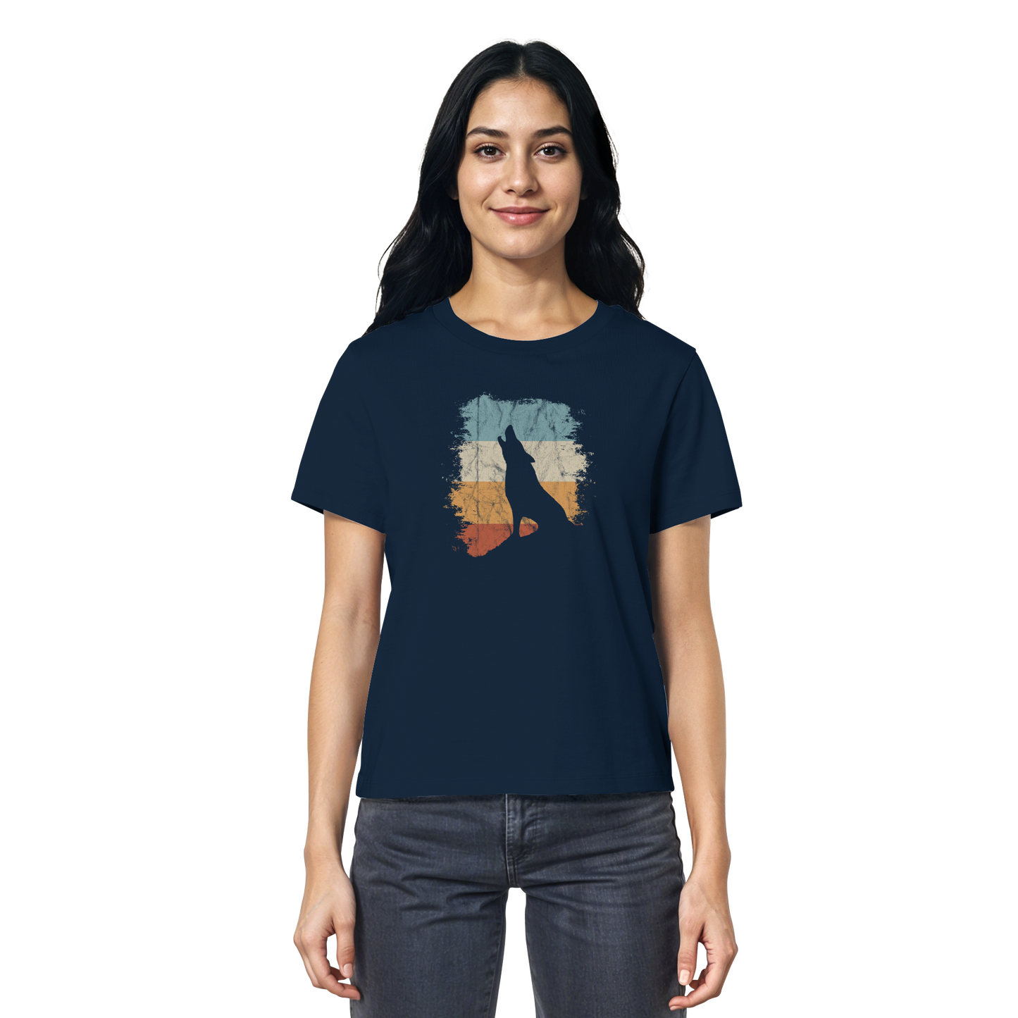 Retro Style lässig heulender Wolf  - Ladies Organic Shirt