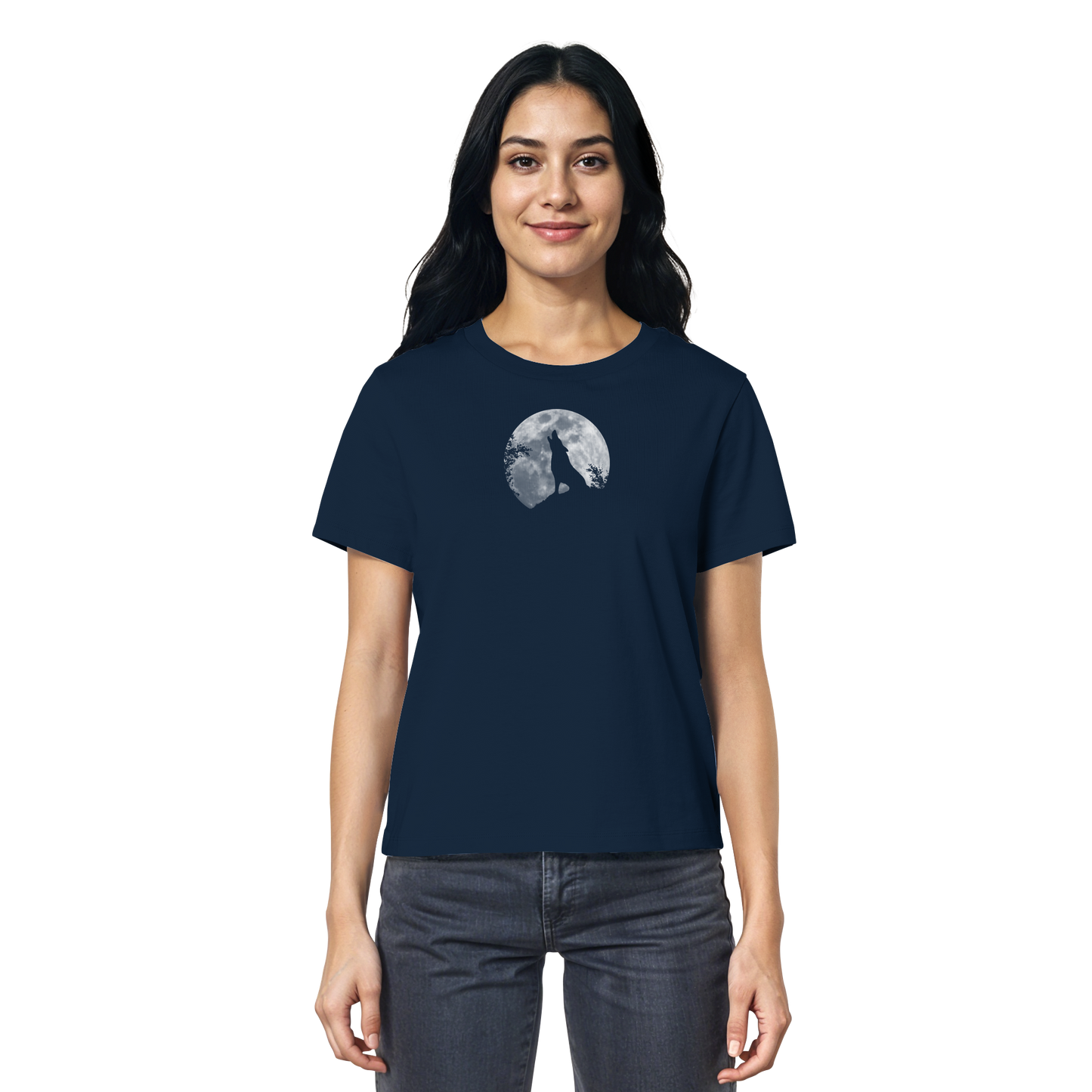 Heulender Wolf Silhouette vor Vollmond - Ladies Organic Shirt