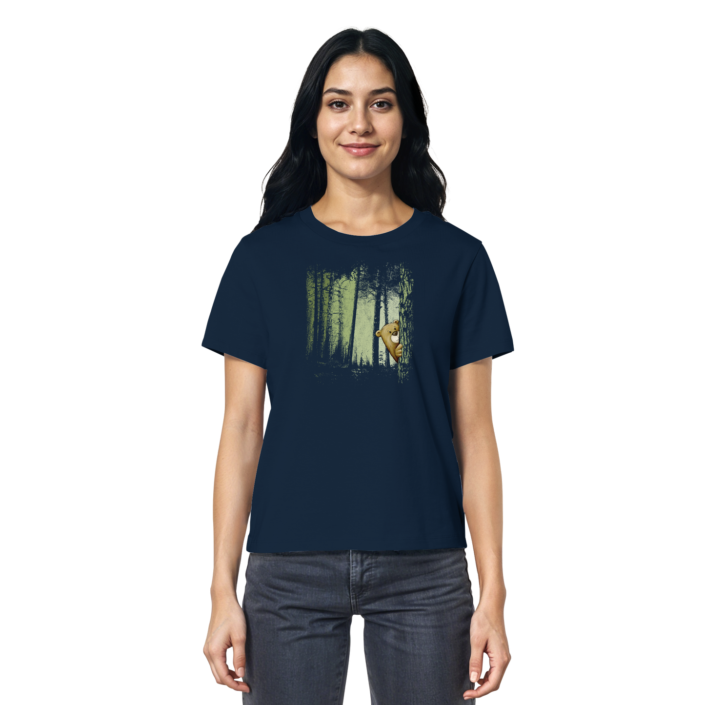 Comic Bär versteckt im Zwielicht Wald - Ladies Organic Shirt