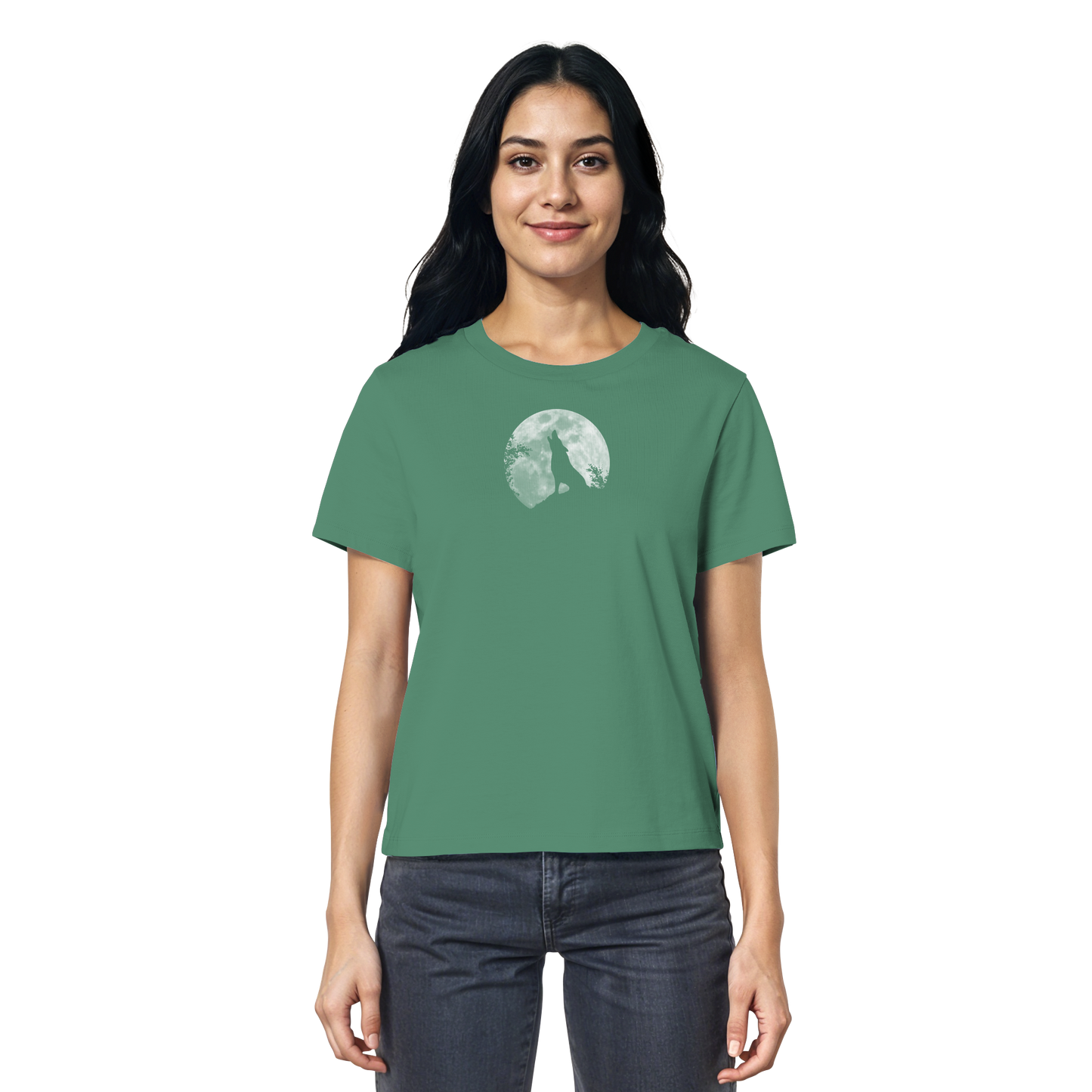 Heulender Wolf Silhouette vor Vollmond - Ladies Organic Shirt