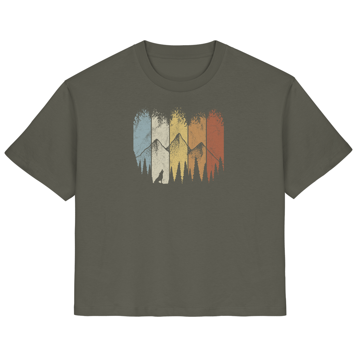 Retro Wald, Berge und Wolf  - Ladies Organic Shirt