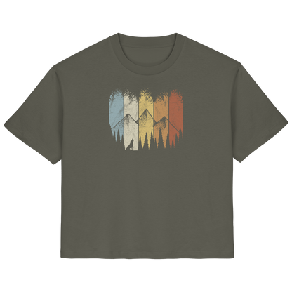 Retro Wald, Berge und Wolf  - Ladies Organic Shirt