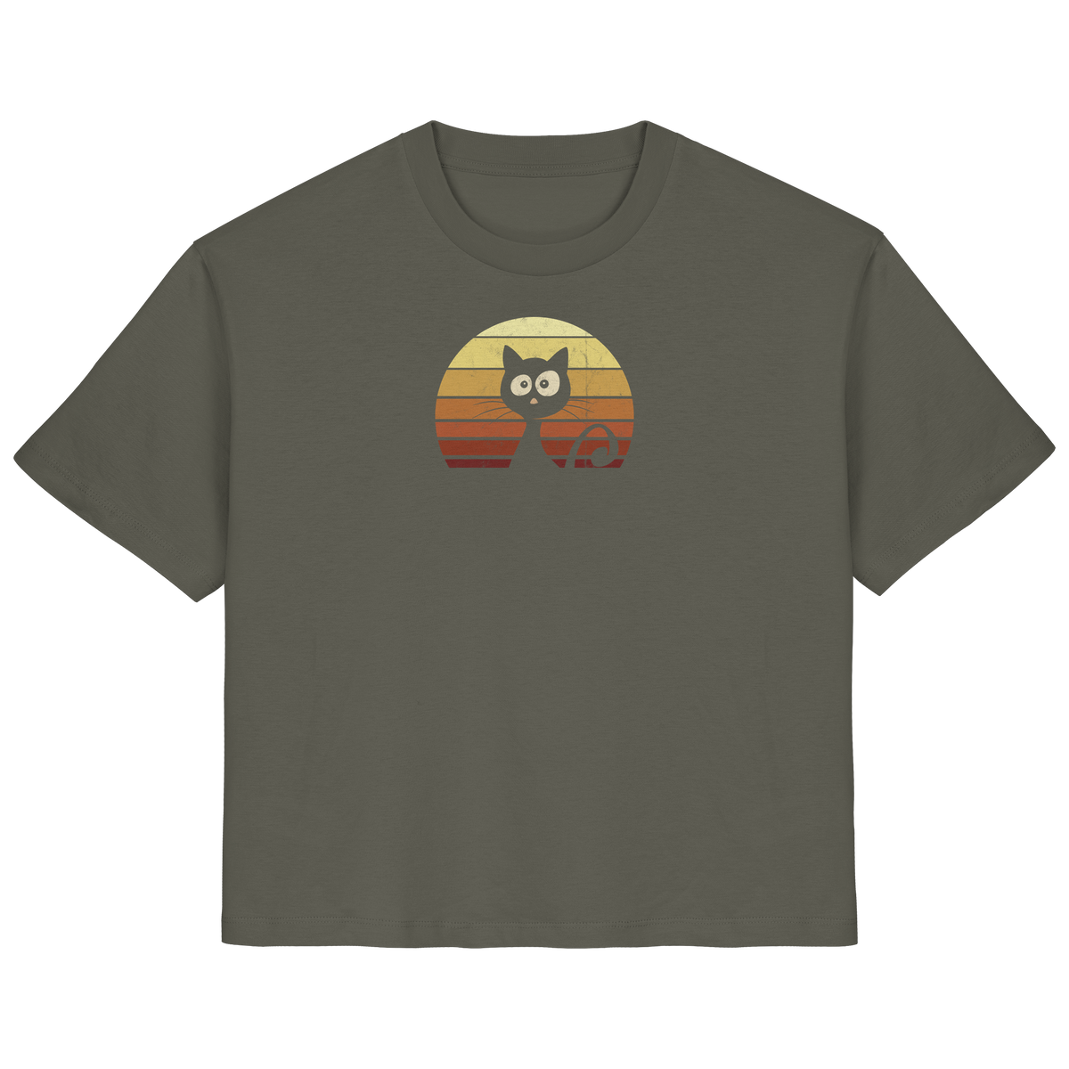 Katze vor Retro Sonnenuntergang - Ladies Organic Shirt