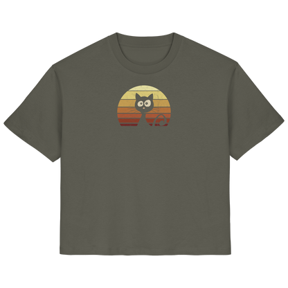 Katze vor Retro Sonnenuntergang - Ladies Organic Shirt
