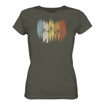 Retro Wald, Berge und Wolf  - Ladies Organic Shirt