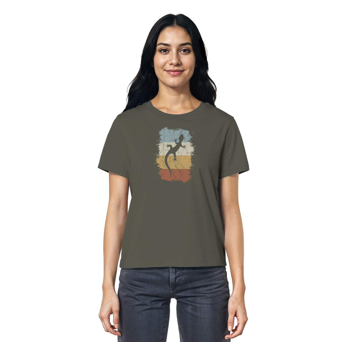 Retro Gecko Salamander Silhouette - Ladies Organic Shirt