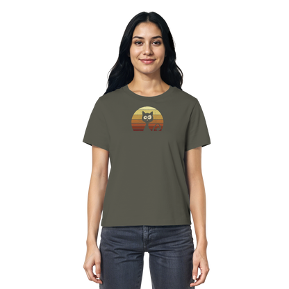 Katze vor Retro Sonnenuntergang - Ladies Organic Shirt