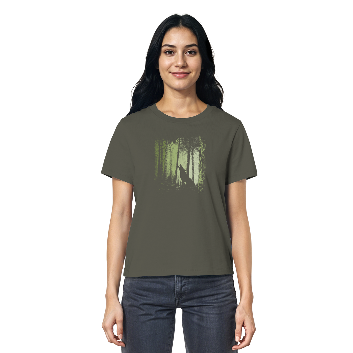 Einsamer Wolf im Zwielicht Wald  - Ladies Organic Shirt
