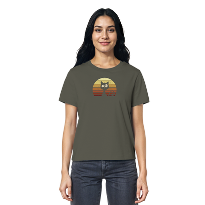 Katze vor Retro Sonnenuntergang - Ladies Organic Shirt