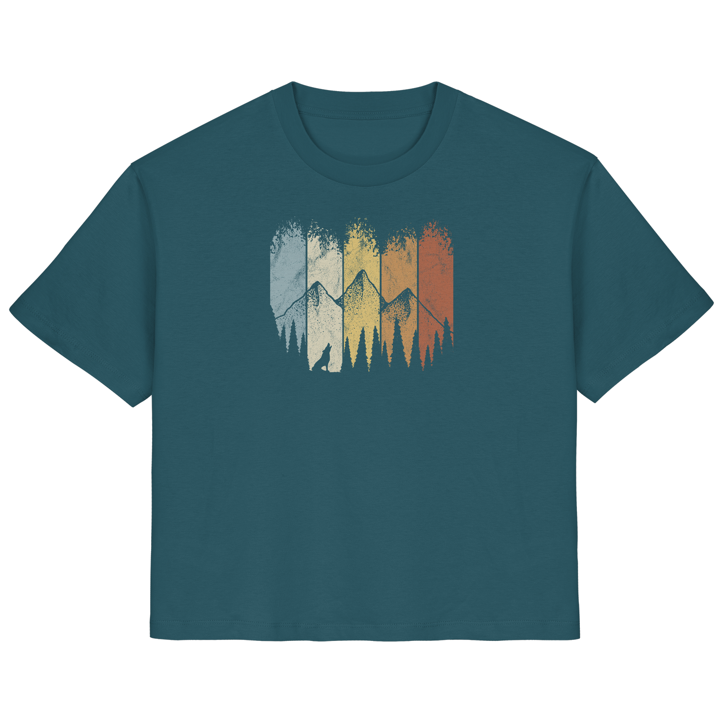 Retro Wald, Berge und Wolf  - Ladies Organic Shirt