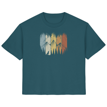 Retro Wald, Berge und Wolf  - Ladies Organic Shirt