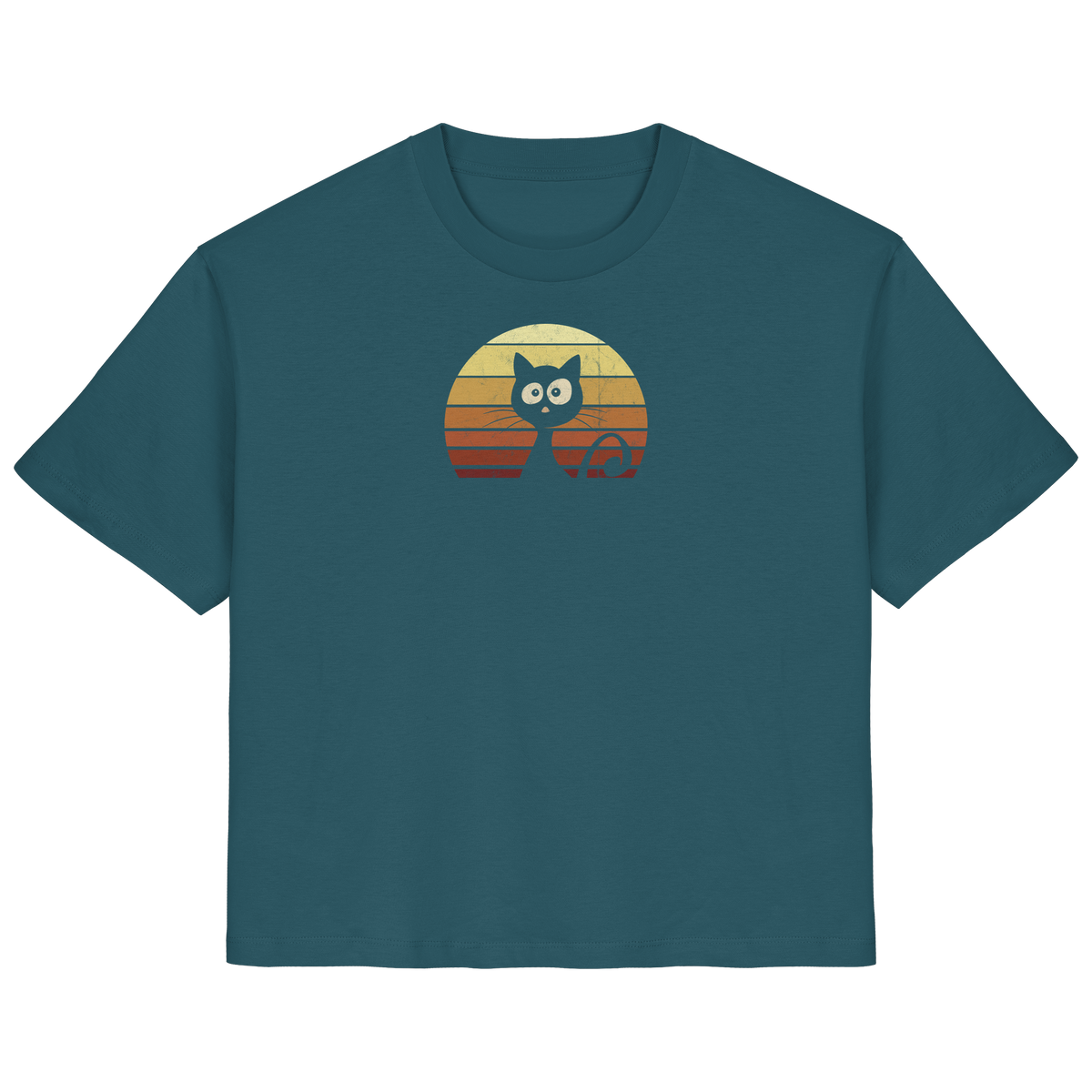 Katze vor Retro Sonnenuntergang - Ladies Organic Shirt