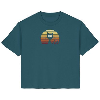 Katze vor Retro Sonnenuntergang - Ladies Organic Shirt