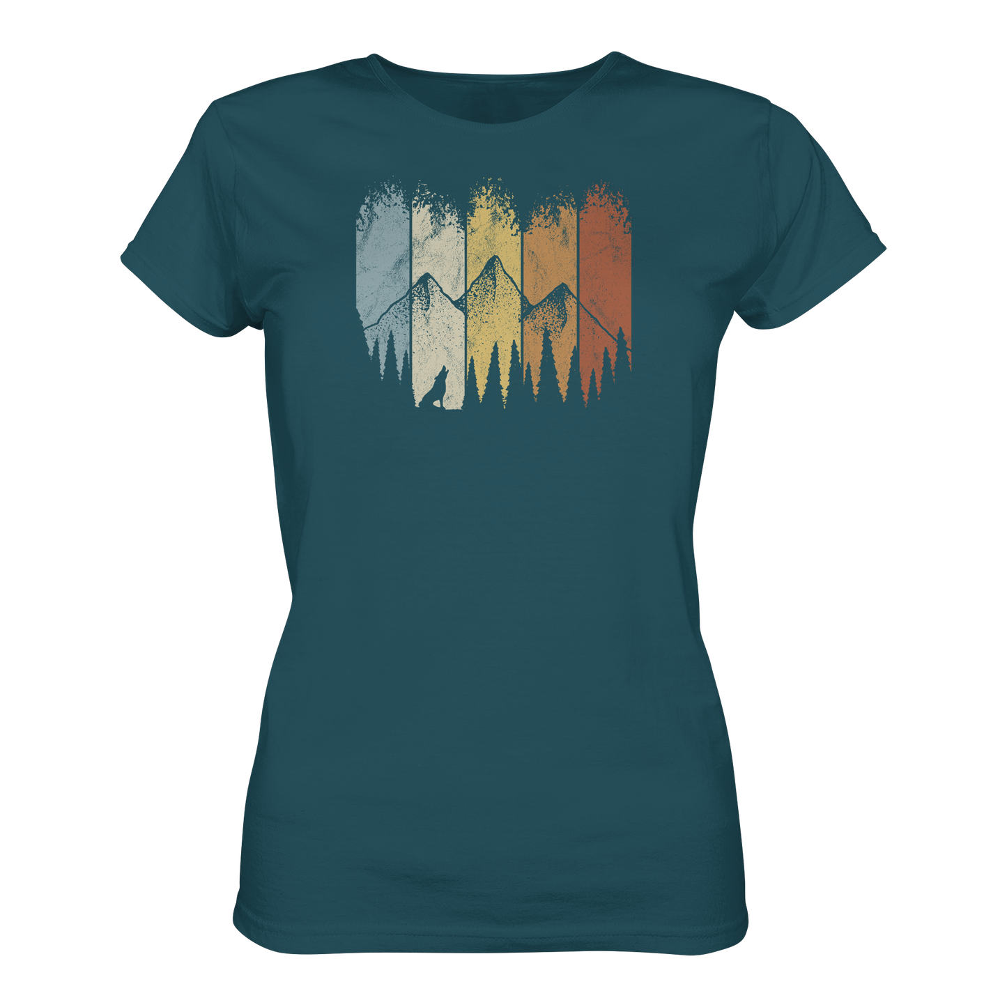 Retro Wald, Berge und Wolf  - Ladies Organic Shirt