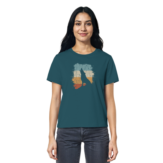 Retro Style lässig heulender Wolf  - Ladies Organic Shirt