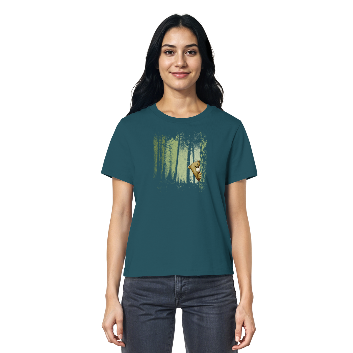 Comic Bär versteckt im Zwielicht Wald - Ladies Organic Shirt