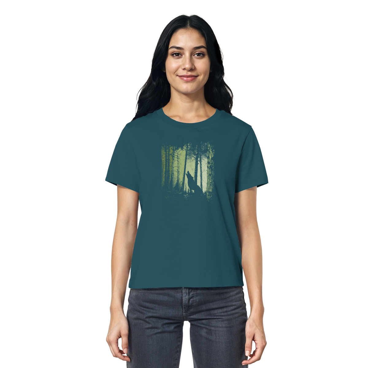 Einsamer Wolf im Zwielicht Wald  - Ladies Organic Shirt