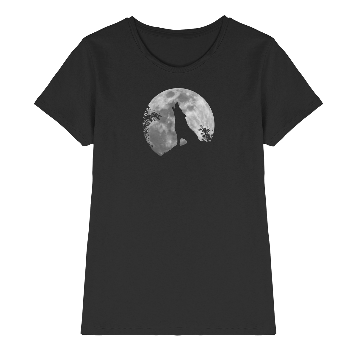 Heulender Wolf Silhouette vor Vollmond - Ladies Premium Shirt