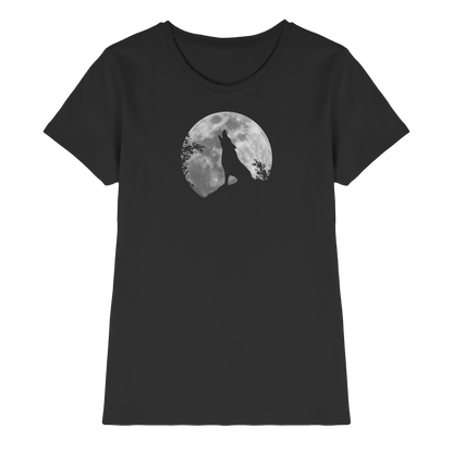 Heulender Wolf Silhouette vor Vollmond - Ladies Premium Shirt