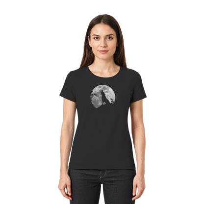 Heulender Wolf Silhouette vor Vollmond - Ladies Premium Shirt