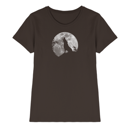 Heulender Wolf Silhouette vor Vollmond - Ladies Premium Shirt