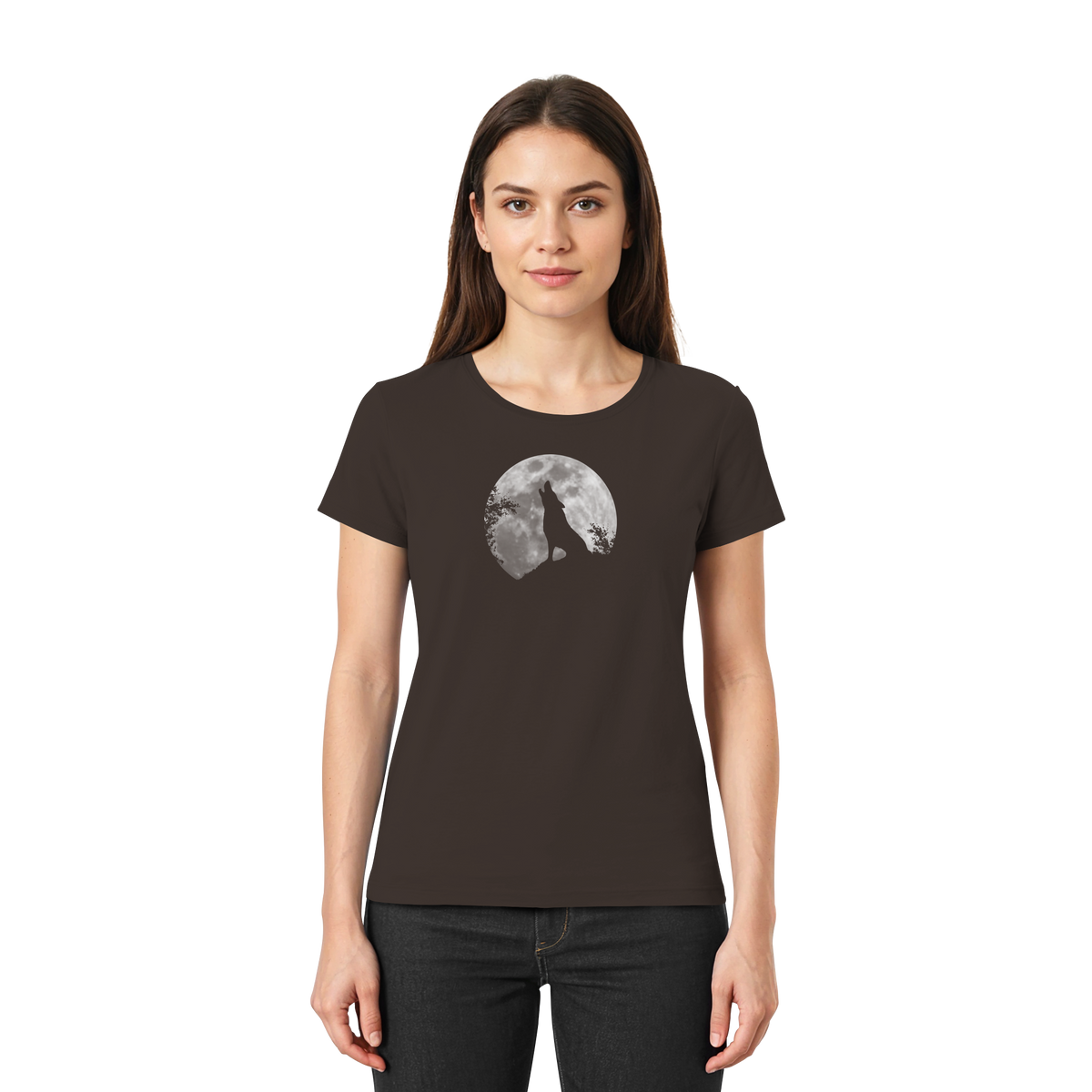 Heulender Wolf Silhouette vor Vollmond - Ladies Premium Shirt