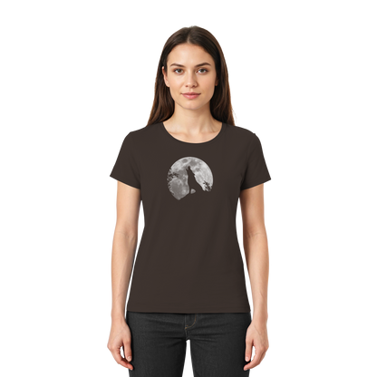 Heulender Wolf Silhouette vor Vollmond - Ladies Premium Shirt