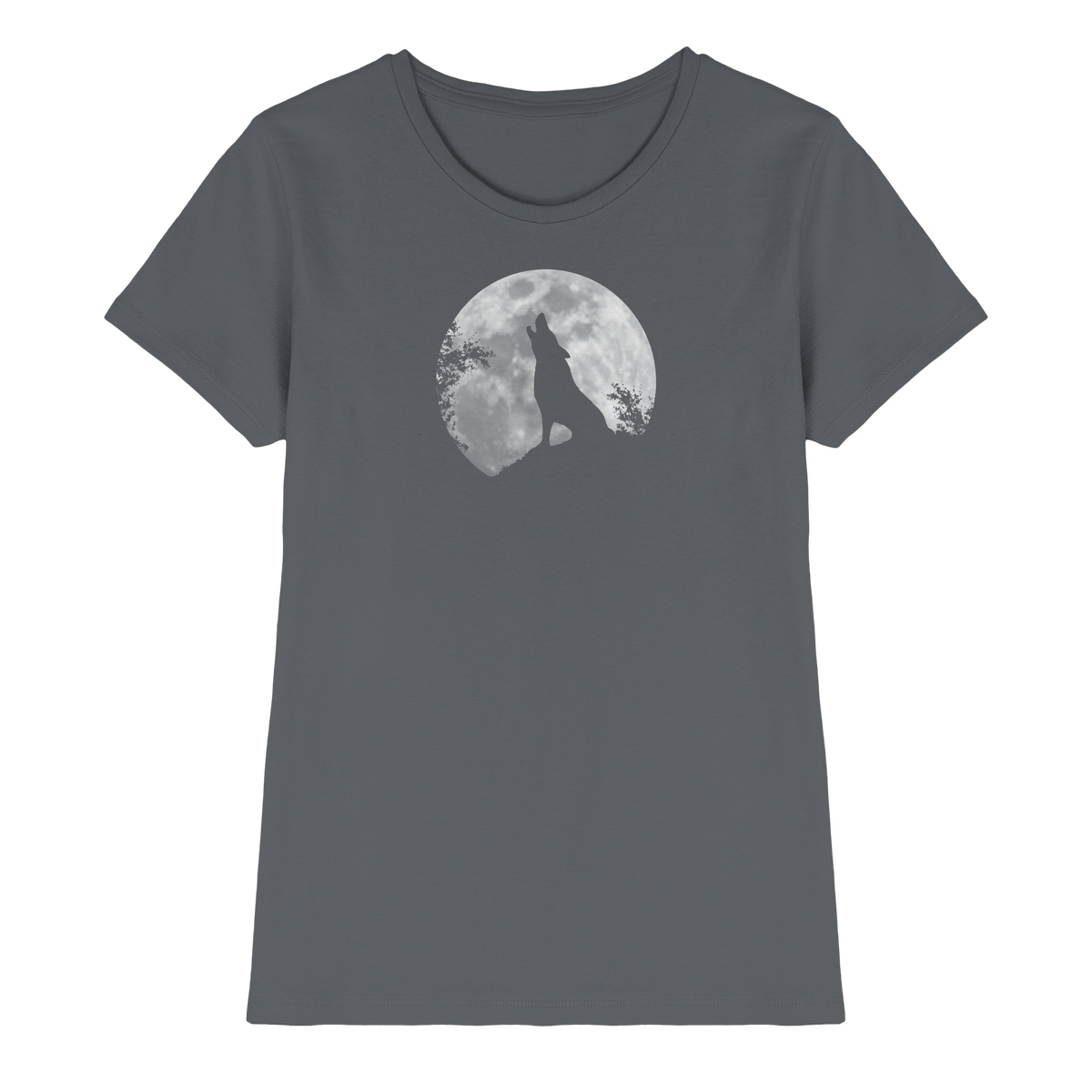 Heulender Wolf Silhouette vor Vollmond - Ladies Premium Shirt